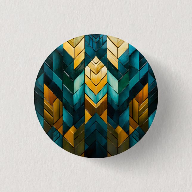 Elegant Modern Abstract Gold Teal Geometric Button (Front)