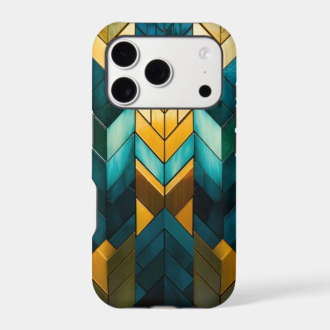 Elegant Modern Abstract Gold Teal Geometric Case-Mate iPhone Case (Back)