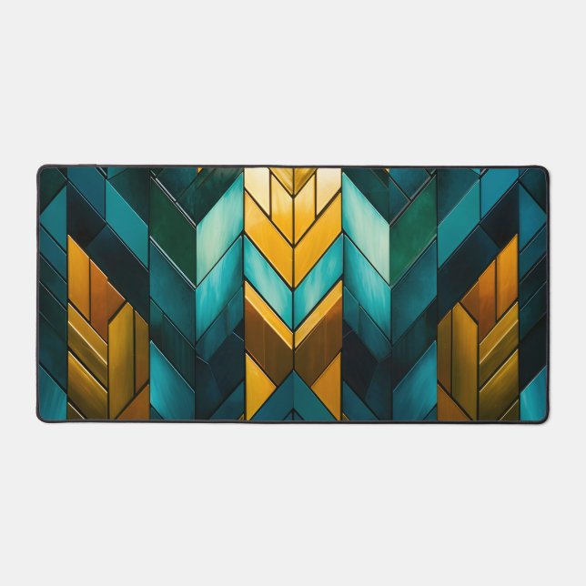 Elegant Modern Abstract Gold Teal Geometric Desk Mat (Front)