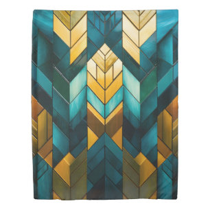 Elegant Modern Abstract Gold Teal Geometric Duvet Cover