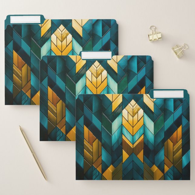 Elegant Modern Abstract Gold Teal Geometric File Folder (Set)