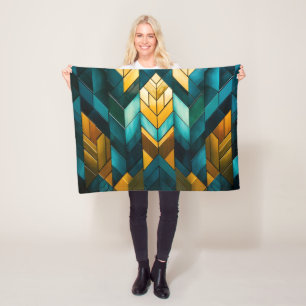 Elegant Modern Abstract Gold Teal Geometric Fleece Blanket