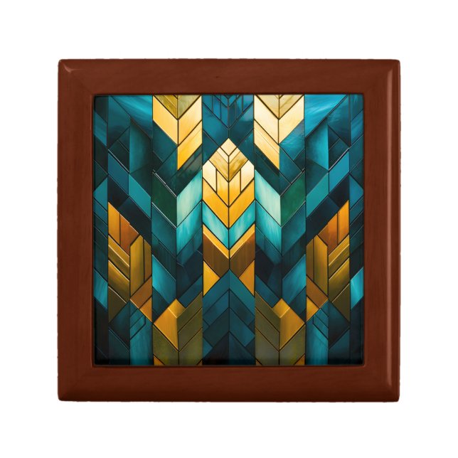 Elegant Modern Abstract Gold Teal Geometric Gift Box (Front)