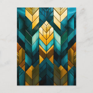 Elegant Modern Abstract Gold Teal Geometric Holiday Postcard