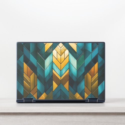 Elegant Modern Abstract Gold Teal Geometric HP Laptop Skin