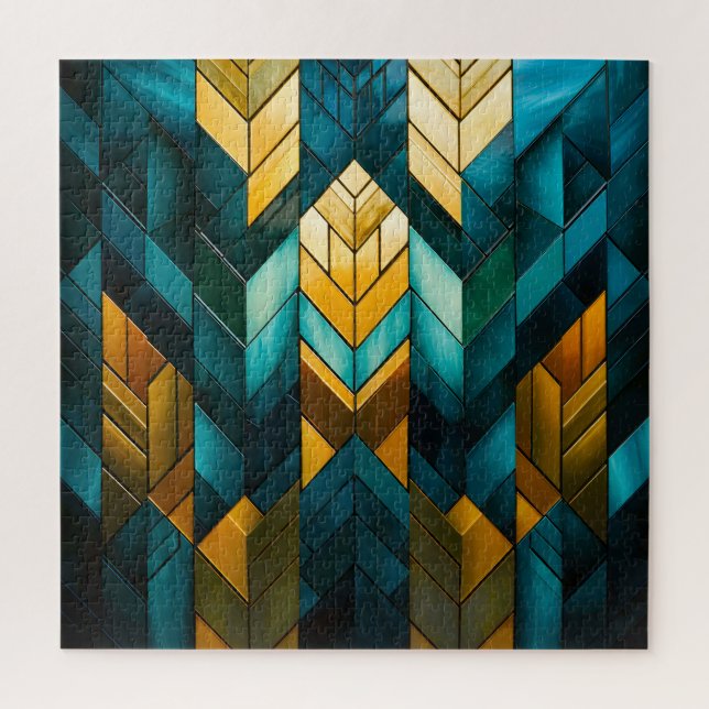 Elegant Modern Abstract Gold Teal Geometric Jigsaw Puzzle (Vertical)