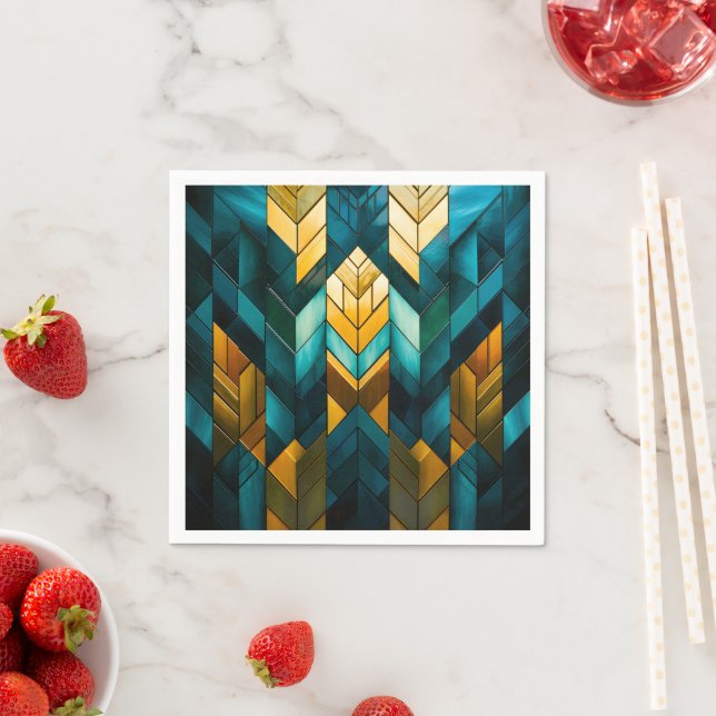 Elegant Modern Abstract Gold Teal Geometric Napkins (Insitu)