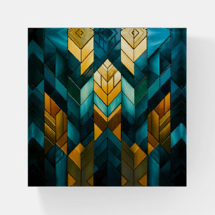 Elegant Modern Abstract Gold Teal Geometric Paperweight