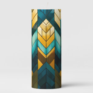 Elegant Modern Abstract Gold Teal Geometric Pillar Candle