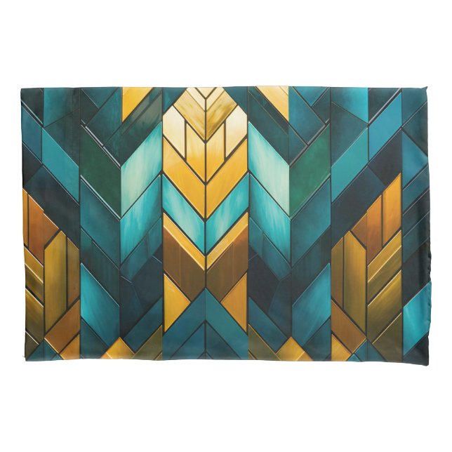 Elegant Modern Abstract Gold Teal Geometric Pillow Case (Front)