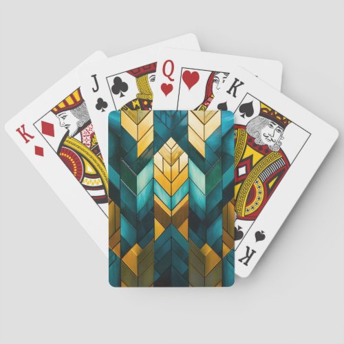 Elegant Modern Abstract Gold Teal Geometric Poker Cards