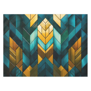 Elegant Modern Abstract Gold Teal Geometric Tablecloth