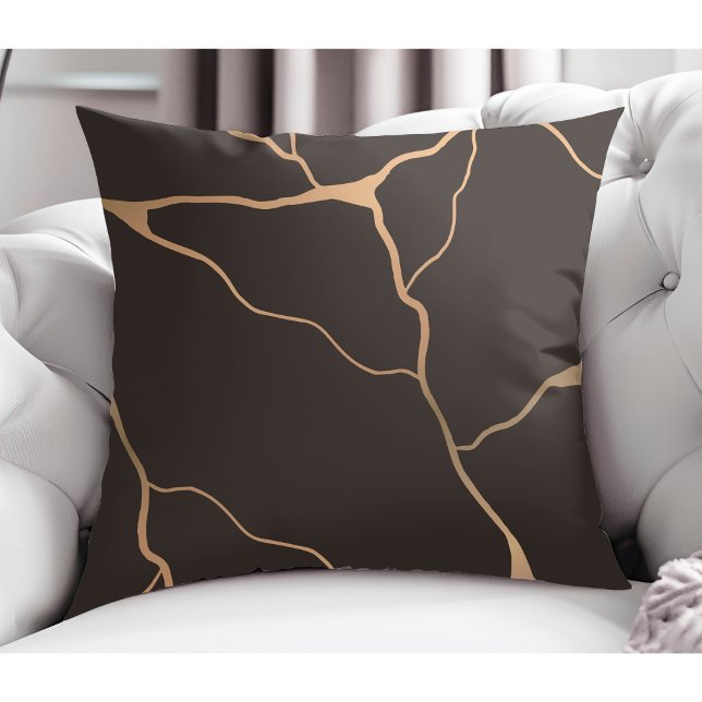 Elegant Modern Abstract Gold Vein Desig Dark Brown Throw Pillow (Creator Uploaded)