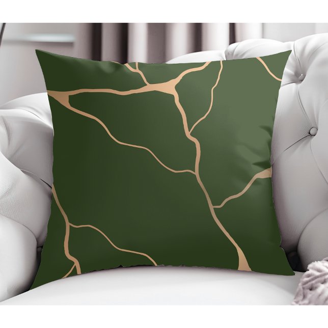 Elegant Modern Abstract Gold Vein Desig Dark Green Throw Pillow (Creator Uploaded)