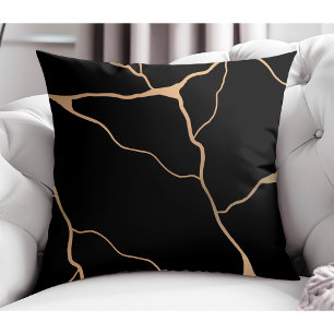 Elegant Modern Abstract Gold Vein Design Black Throw Pillow