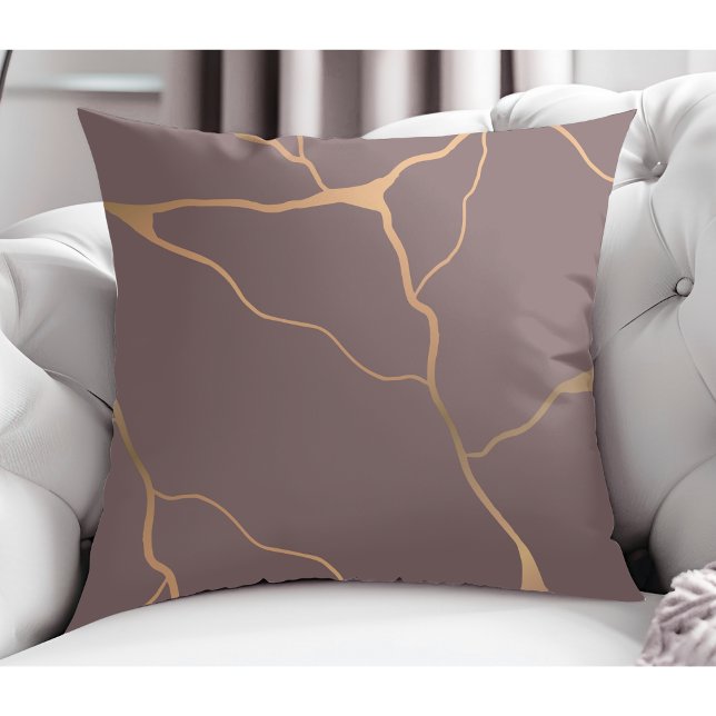 Elegant Modern Abstract Gold Vein Design Mauve Throw Pillow (Creator Uploaded)