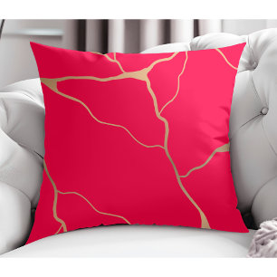 Elegant Modern Abstract Gold Vein Design Red Throw Pillow