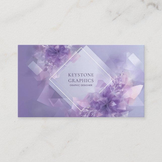 Elegant Modern Abstract Lavender Crystalline Flora Business Card (Front)