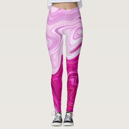 Elegant Modern Abstract Pink Liquid Marble Artwork Leggings