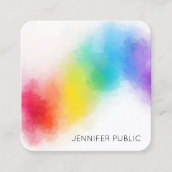 Elegant Modern Abstract Rainbow Colors Template Square Business Card by art_grande at Zazzle