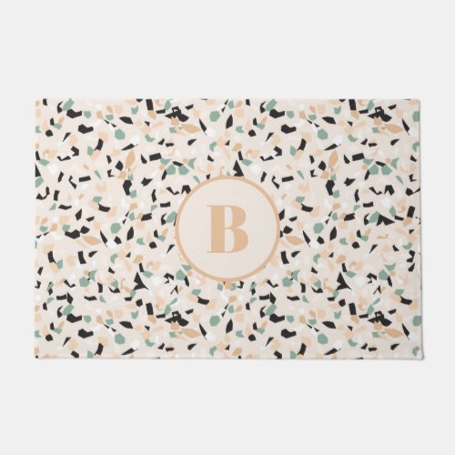 Elegant Modern Abstract Terrazzo Pastel Monogram  Doormat