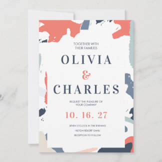 Elegant Modern Abstract Wedding Invitation | Coral