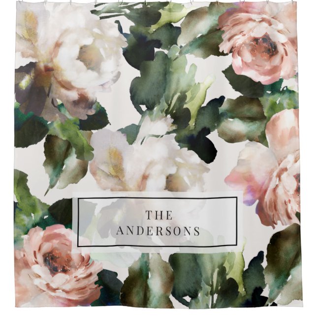 Elegant modern acrylic painted floral girly chic shower curtain (Front)