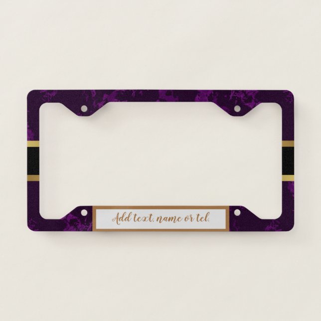Elegant Modern Add Name Trendy Marble License Plate Frame (Front)