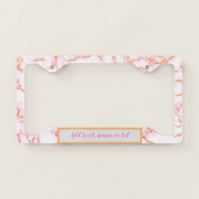 Elegant Modern Add Name Trendy Marble License Plate Frame (Front)