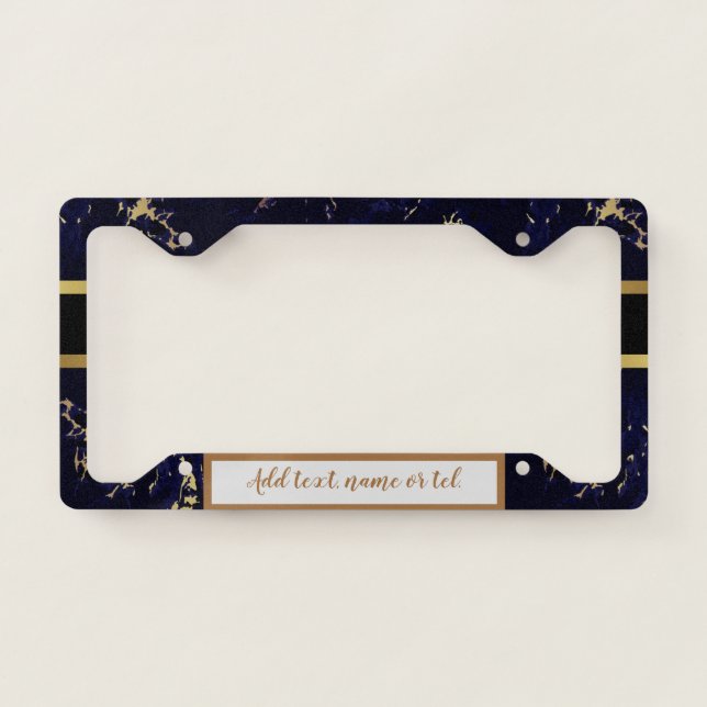 Elegant Modern Add Name Trendy Marble License Plate Frame (Front)