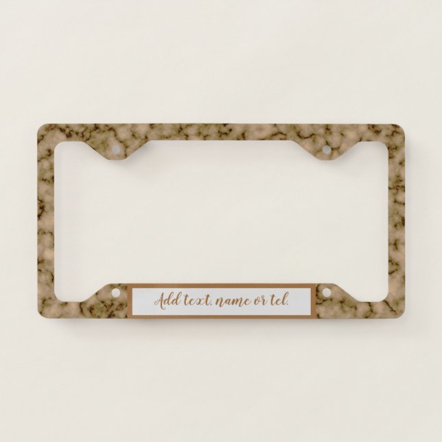 Elegant Modern Add Name Trendy Marble License Plate Frame (Front)