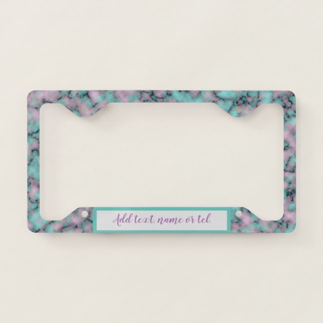 Elegant Modern Add Name Trendy Marble License Plate Frame (Front)