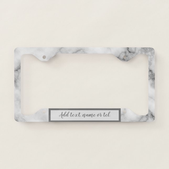 Elegant Modern Add Name Trendy Marble License Plate Frame (Front)