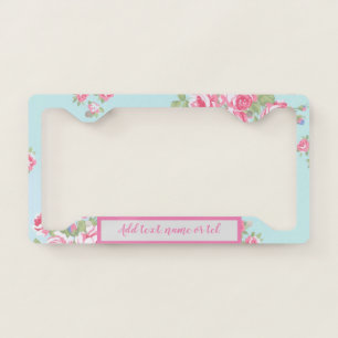Elegant Modern Add Name Vintage Trendy Floral License Plate Frame
