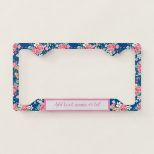 Elegant Modern Add Name Vintage Trendy Floral License Plate Frame