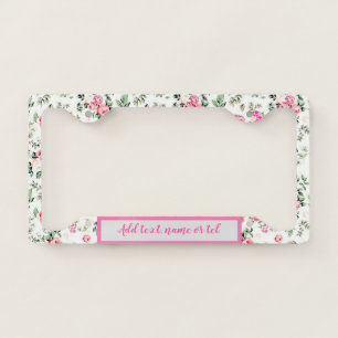 Elegant Modern Add Name Vintage Trendy Floral License Plate Frame