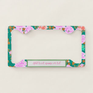 Elegant Modern Add Name Vintage Trendy Floral License Plate Frame