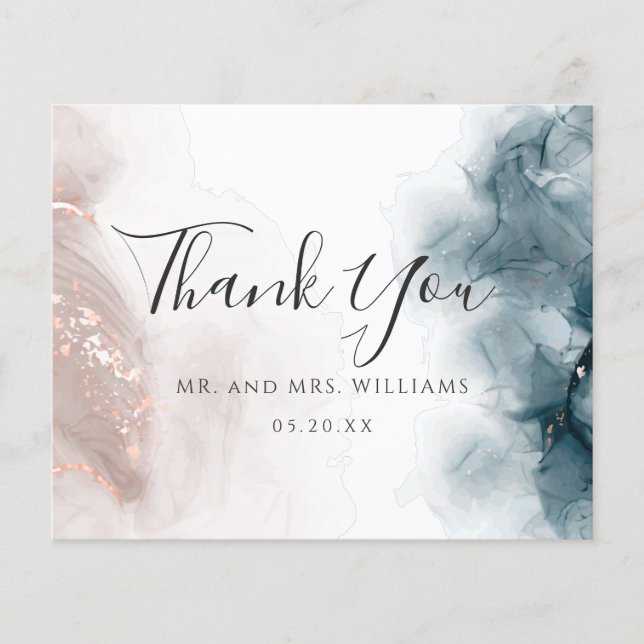 Elegant Modern Alcohol Ink Blush Blue Thank You (Front)