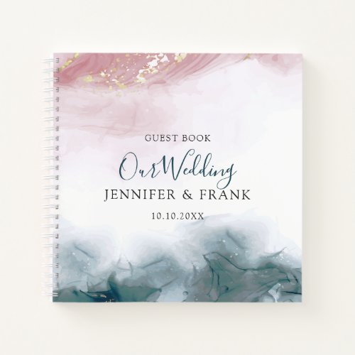 Elegant Modern Alcohol Ink Blush Blue Watercolor Notebook