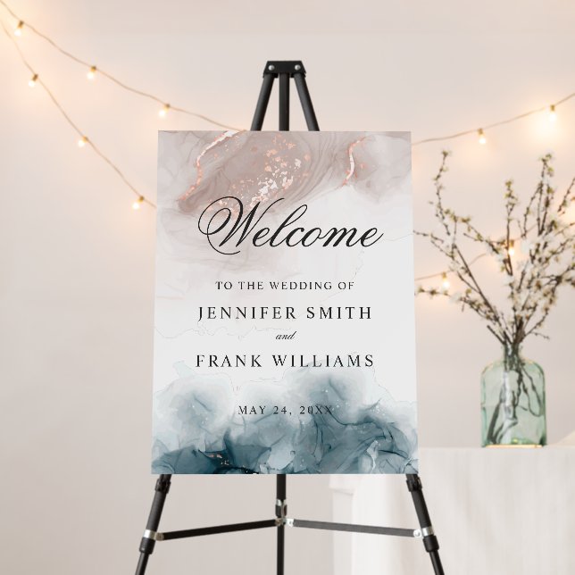 Elegant Modern Alcohol Ink Gold Blush Blue Minimal Foam Board (In Situ (Stand))