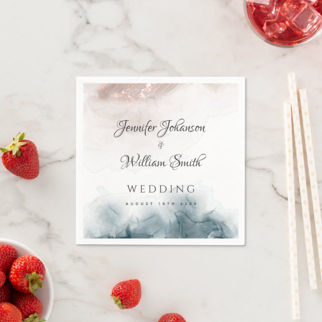 Elegant Modern Alcohol Ink Gold Blush Blue Minimal Napkins (Insitu)