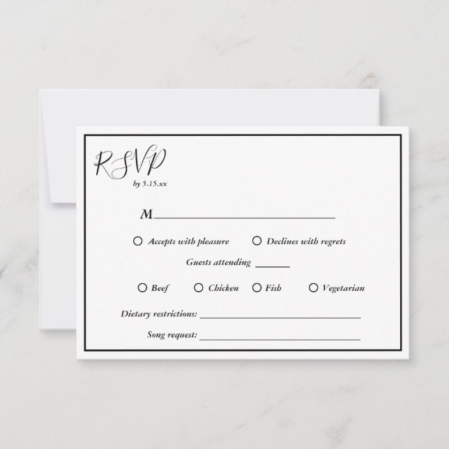 Elegant Modern All In One Wedding RSVP Card (Front)