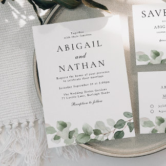 Elegant Modern All Seasons Green Leaf Wedding Invitation