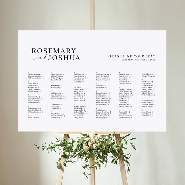 Elegant Modern Alphabetical Seating Chart  Foam Board (Creator Uploaded)
