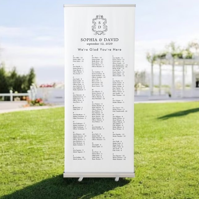 Elegant Modern Alphabetical Seating Chart Retractable Banner (Creator Uploaded)