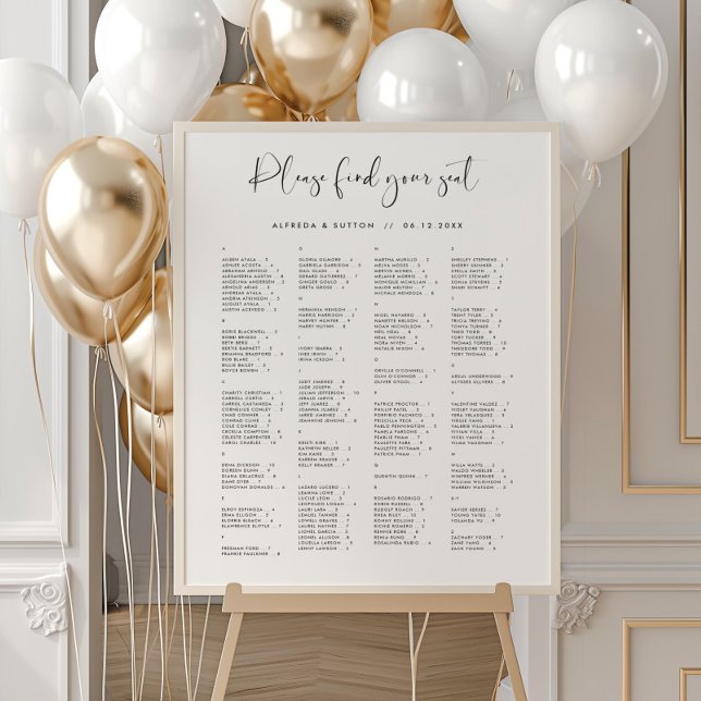 Elegant & Modern Alphabetical Seating Chart Sign (Creator Uploaded)