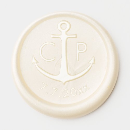 Elegant Modern Anchor Monogram Wedding Date Wax Seal Sticker