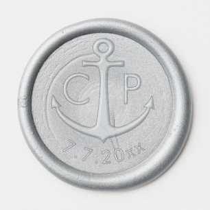 Elegant Modern Anchor Monogram Wedding Date Wax Seal Sticker