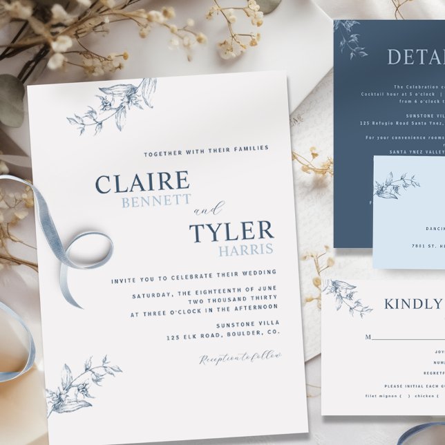 Elegant Modern and Minimal Blue Wedding Invitation (Creator Uploaded)
