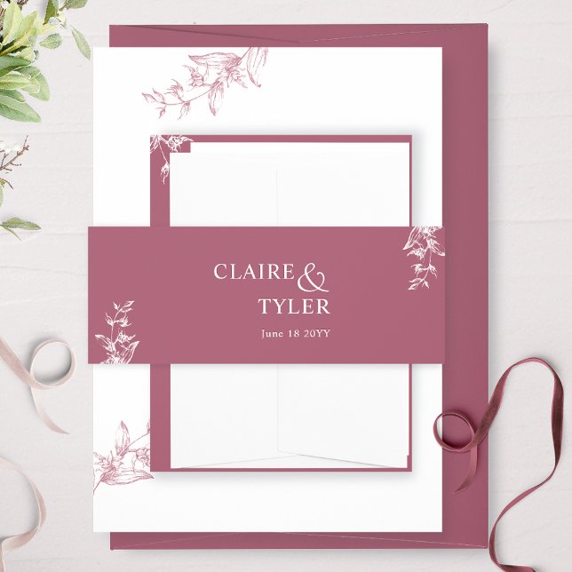 Elegant Modern and Minimal Burgundy Wedding Invitation Belly Band (Creator Uploaded)